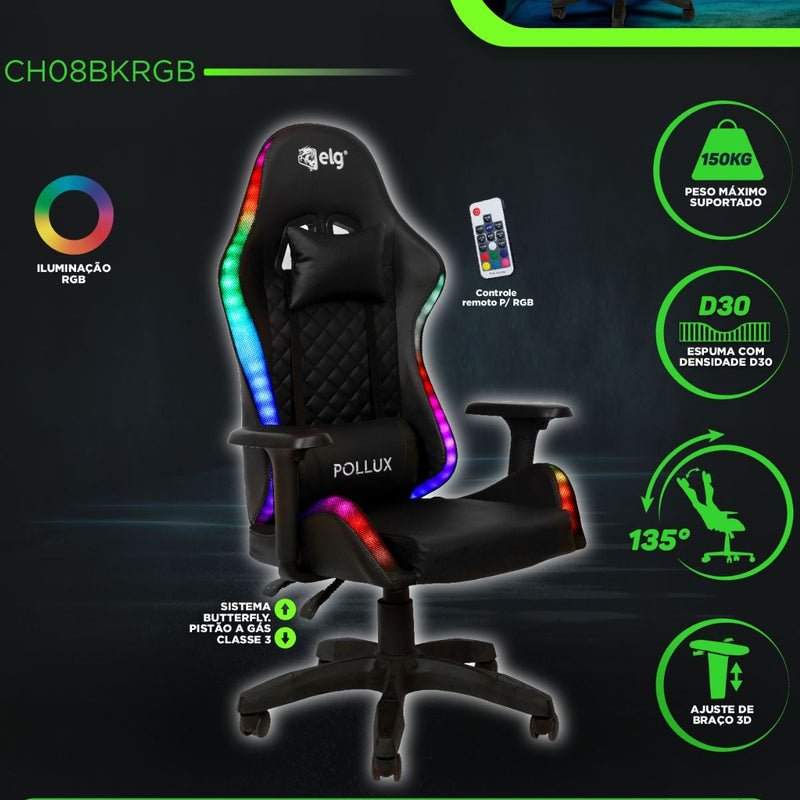 Cadeira Gamer ELG Pollux CH08BKRGB